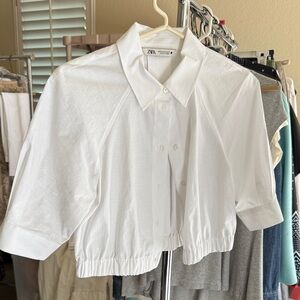 Zara Crisp White Cropped Shirt